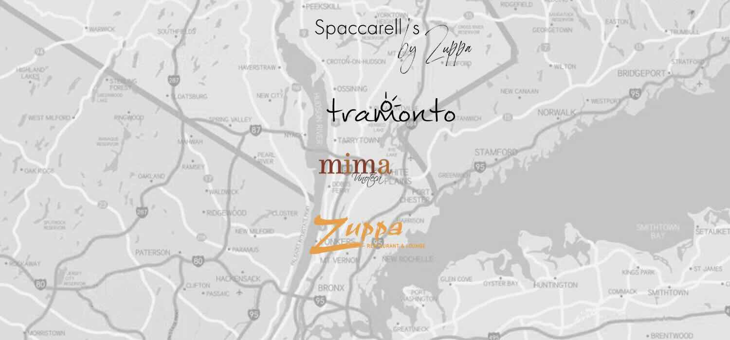 A b/w map outline with logos where the other sister restaurants are located in NY.